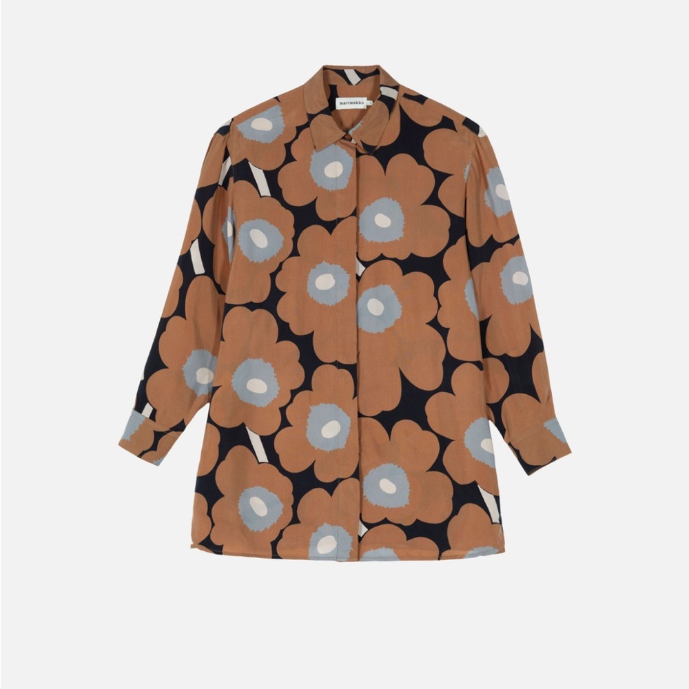 Marimekko Sivuta Unikko Cupro Women Long Sleeve Relaxed Shirt Sz 36 /US 6 NWT